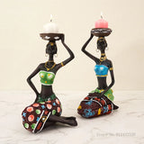 Creative Europe African Black Figure Sculpture Candle Holder, Home Crafts Cafe Theme Decoration Desktop Bar Resin Decoration 1Pc