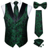 Brand Suit Vest Set For Men Luxury Silk Black Gold Paisley Dress Vest Tie Cufflinks Handkerchief Set Male Sleeveless Waistcoat