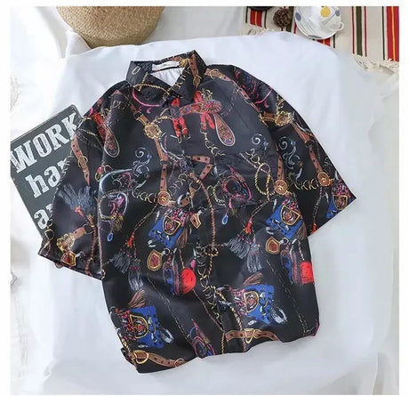 2022 Summer Hawaiian beach seaside flower Shirt for Men Vintage Button Up Thin Half Short Sleeve Shirts Korean Fashion Clothes