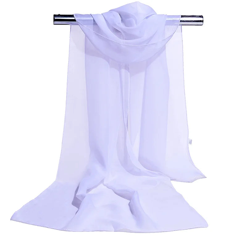 Korean Solid Color Transparent Chiffon Silk Scarf Summer Beach Towel Sunscreen Shawl Women Wedding Evening Party Dress Scarf R21