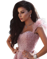 Luxury Pink Beaded Evening Dresses For Women 2023 Sweetheart With Feathers Formal Occasion Cocktail Wedding Prom Party Gowns