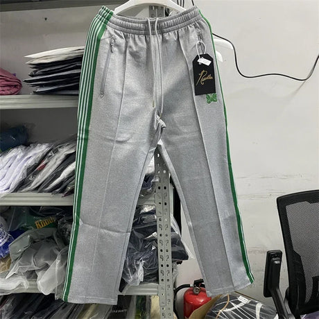 New Army Green Needles Pants Men Women 1:1  Embroidered Butterfly Track Pants Straight AWGE Trousers