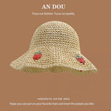 Spring Summer Korean Sweet Big Brim Straw Sun Hat Women Seaside Sunshade Sunscreen Straw Bucket Hat Basin Hat