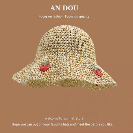 Spring Summer Korean Sweet Big Brim Straw Sun Hat Women Seaside Sunshade Sunscreen Straw Bucket Hat Basin Hat