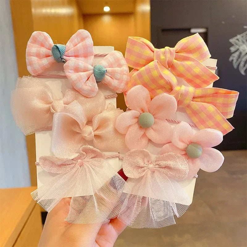 10Pcs/Set Big Bow Flower Elastic Hairbands Children Girls Sweet Hair Ties Fashion Headbands Hair Accessories Rubber Band For Kid