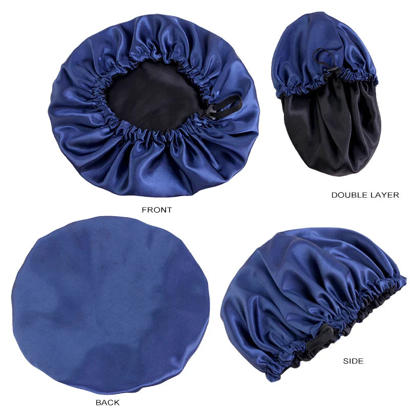 2PCS/LOT Satin Bonnet Double-Deck Flat Buckle Adjustable Nightcap Simple Women Solid Color Bathing Cap Lady Casual Hair Care Hat