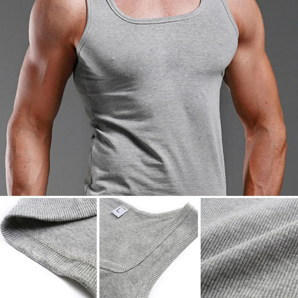 Men Muscle Vests Cotton Underwear Sleeveless Slim Tank Top Vest Undershirts Gymclothing Bodybuilding Tank Tops Slash Neck