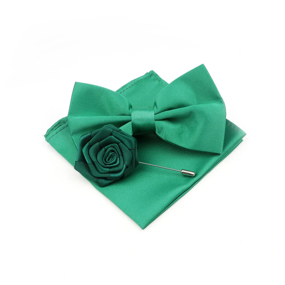 New Colorful Bowties Handkerchiefs Cufflinks Set Polyester Brooches For Men's Business Wedding Party Suit Dress Accessories Gift