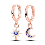 Rose Gold Hoop Earrings For Women 925 Silver Original Pave CZ Heart Ciecle Star Moon U Shape Earrings Luxury Wedding Jewelry