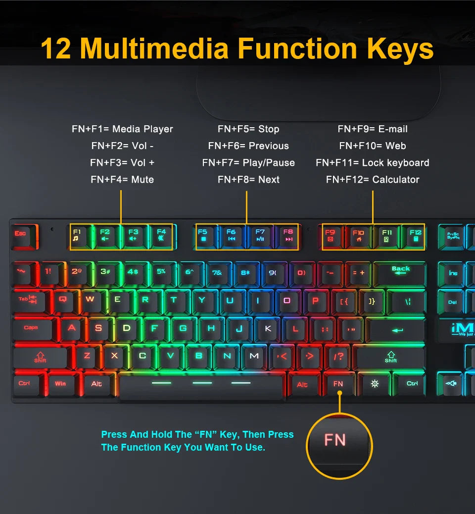 Gaming keyboard Gamer keyboard with backlight USB 104 Rubber keycaps RGB Wired Ergonomic Russian keyboard For PC laptop