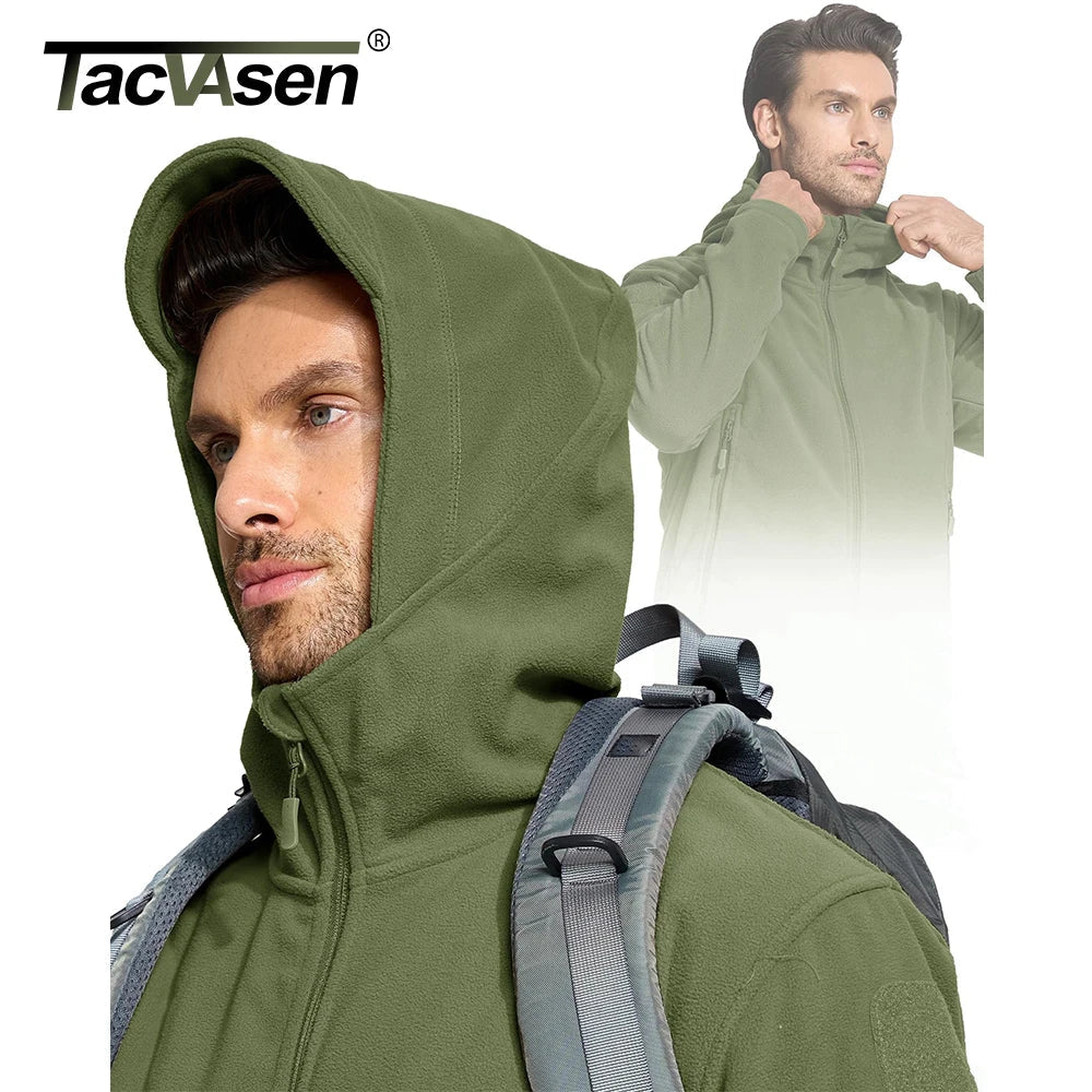 TACVASEN Winter Hooded Fleece Jackets Mens Zipper Pockets Tactical Work Jacket Thermal Autumn Outerwear Outdoor Hiking Warm Coat