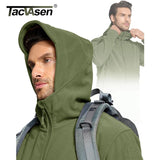 TACVASEN Winter Hooded Fleece Jackets Mens Zipper Pockets Tactical Work Jacket Thermal Autumn Outerwear Outdoor Hiking Warm Coat