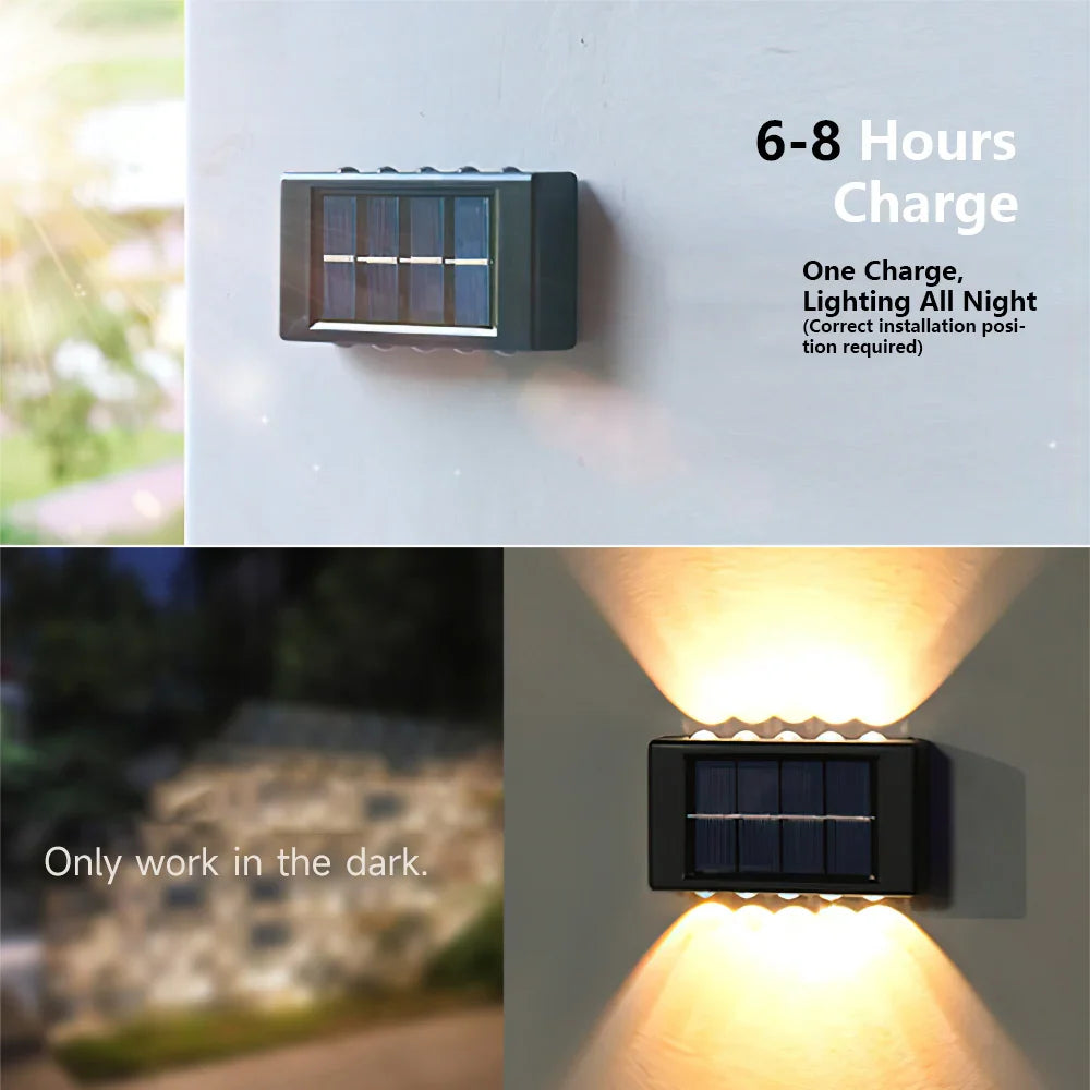 16PCS Solar Wall Light Warm Light Up and Down Auto Working 10LED Texture Black Shell House/garden/porch Lighting Light