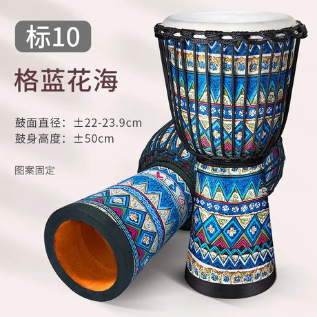 10 Inch African Goat Skin Covered Drum Hand Drum with Colorful Art Patterns Wooden Drum Body Djembe Percussion Instrument