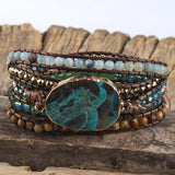 Fashion Bohemian Beaded Jewelry Handmade Mixed Natural Stone Crystal and Blue Stone Charm 5 Strands Wrap Bracelets