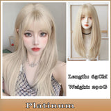 AS  Cosplay Wig With Bangs Synthetic Straight Hair 24 Inch Long Heat-Resistant Pink Wig For Women