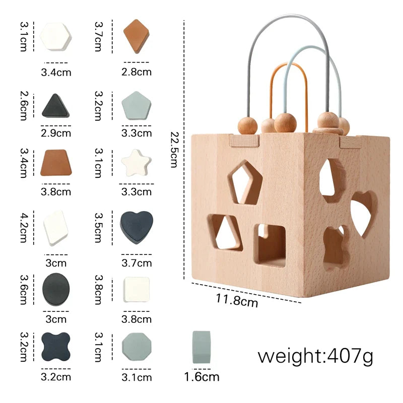 Baby Montessorri Toys Wooden Five-in-one Wooden Multifunctional Toys Activity Cube Silicone Geometric Blocks Educational Toys