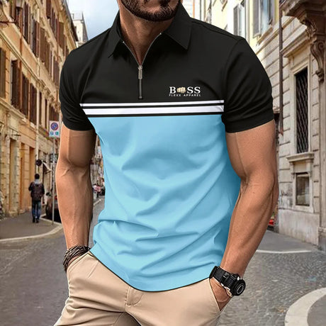 Spring Summer Autumn New Men's Short-sleeved Polo Shirt Sports Fitness Fashion Color Contrast Zipper High Quality Polo Shirt