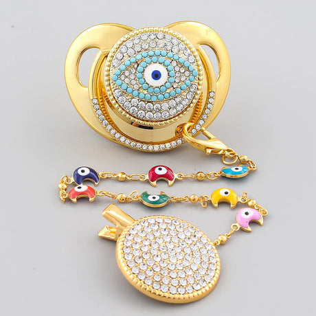 Baby Pacifier Personalised Evil Eye With Handmade Chain Clip BPA Free Silicone Infant Pacifier For Babies Shower Gift Chupetes