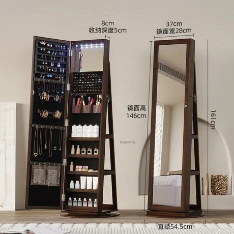 Full-length Mirror 360° Rotating Floor Makeup Mirror Cabinet Bedroom Jewelry Cabinet with Mirror Fitting Room Dressing Mirrors