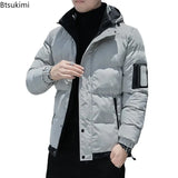 2024 Winter Korean Style Parkas Men's Puffer Jacket Long Sleeve Hooded Coats Bomber Jacket Thicker Warm Zipper Outerwear for Men