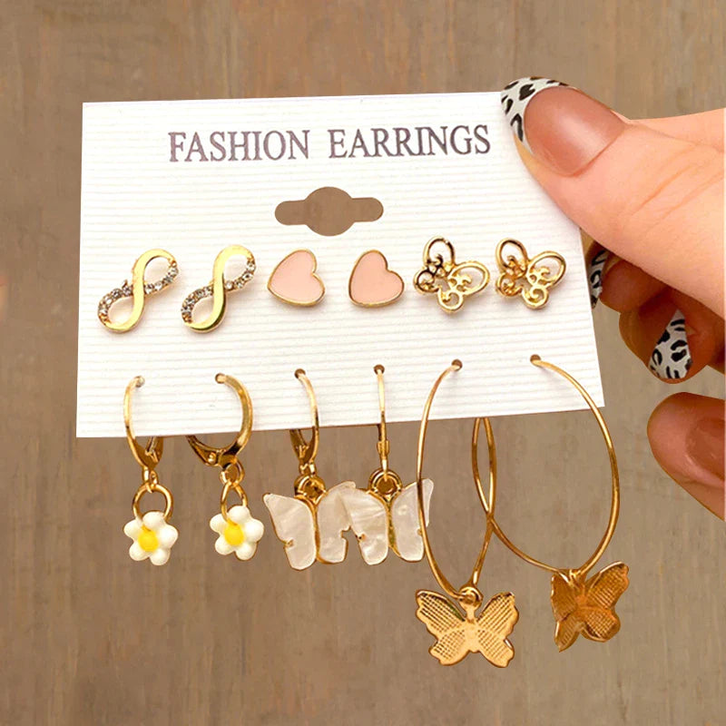 17KM Cartoon Frog Duck Earrings Set Animal Butterfly Cute Dangle Earrings for Women Geometric Bear Cloud Earring Trendy Jewelry