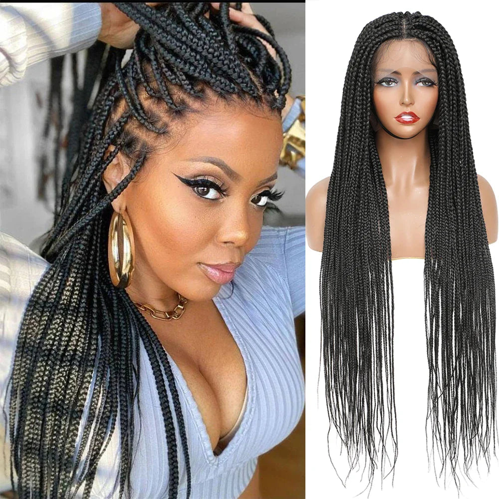 32" Full Lace Front Box Braided Synthetic Wigs Knotless Cornrow Braids Black Lace Frontal Wigs With Baby Hair for Women X-TRESS