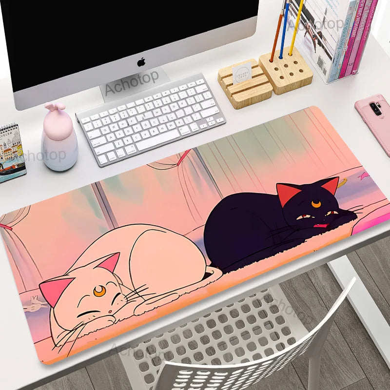 Cute Japan Cat Mouse Pad Large Gamer Mousepad DeskMat Computer Gaming Accessories Art Carpet 900x400 Play Mats Anime Office Mat