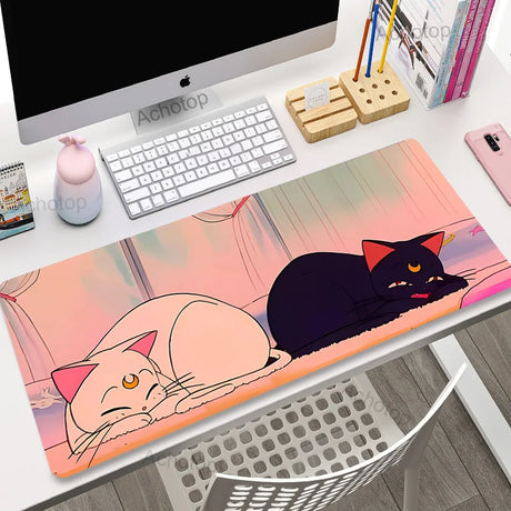 Cute Japan Cat Mouse Pad Large Gamer Mousepad DeskMat Computer Gaming Accessories Art Carpet 900x400 Play Mats Anime Office Mat