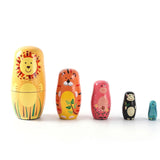 5 Pieces Cute Nesting Dolls - Handmade Wooden Different Pattern Animals Pattern Toy Gift