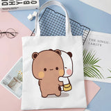 Panda Bear Hug Tote Bag Cotton Cloth Shoulder Shopper Bags Cute Cartoon For Women Handbag Eco Foldable Reusable Shopping Bag