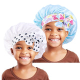 2PCS/LOT Baby Elastic Wide Edge Satin Nightcap Cute Printed Bandage Solid Color Hat Kids Bow Home Cap Multifunction Children Hat