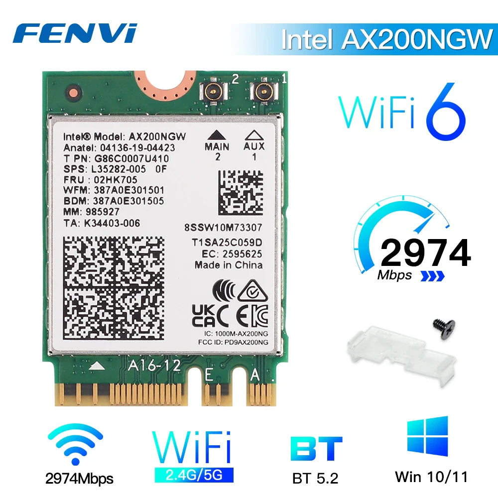 Tri Band WI-FI 6E AX210 M.2 NGFF 5374Mbps Wireless Network WiFi Card Intel AX210NGW 2.4G/5G/6Ghz 802.11ax Bluetooth5.3 Win 10/11