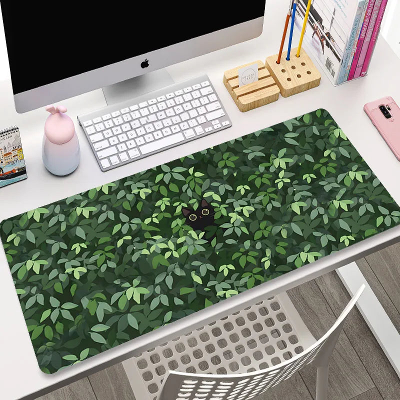 Cute Cat Large Gaming Keyboard Mouse Pad XL Green Plant Computer Gamer Tablet Mause pad Long Mousepad XXL 900x400 Play Mice Mats