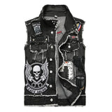 Men's Jackets New Mens Punk Motorcycle Casual Denim Embroidery Jacket Clothing Men's Street Hip Hop Retro Denim Vest Jacket