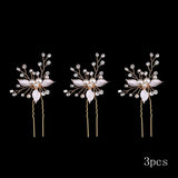 3pcs White Flower U Shaped Hairpin Pearl Elegant Hair Clips Hair Jewelry Accessories For Women Wedding Head Ornaments Hairpins