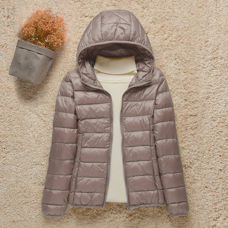 Winter Women Ultralight Thin Down Jacket White Duck Down Hooded Jackets Long Sleeve Warm Coat Parka Female Portable Outwear