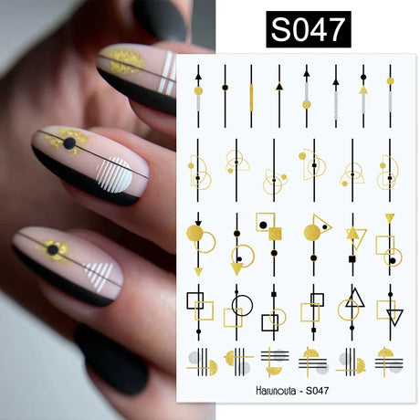 3D Silver Frame Nail Sticker Silver Bronzing Stripe Lines Sliders For Nails Tribal Pattern Decals Marble Blooming Nail Tattoos