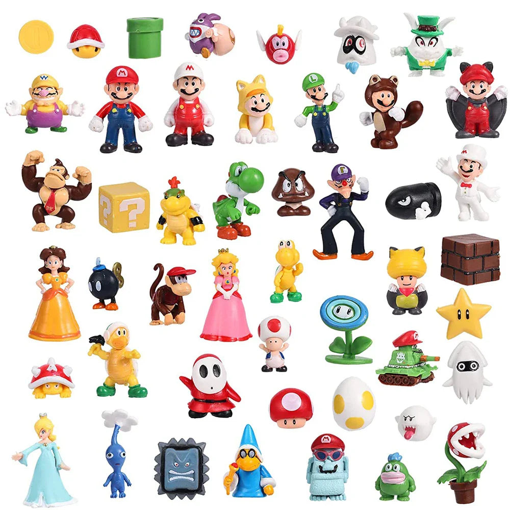 48pcs/set Super Mario Bros PVC Action Figure Toys Dolls Model Set Luigi Yoshi Donkey Kong Mushroom For Kids Birthday Gifts