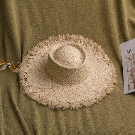 2024 Handmade Big Brim Hat Oversized Tassel Burrs Women Men Straw Sun Brim Hats Natural Raffia Panama Beach Summer Hat