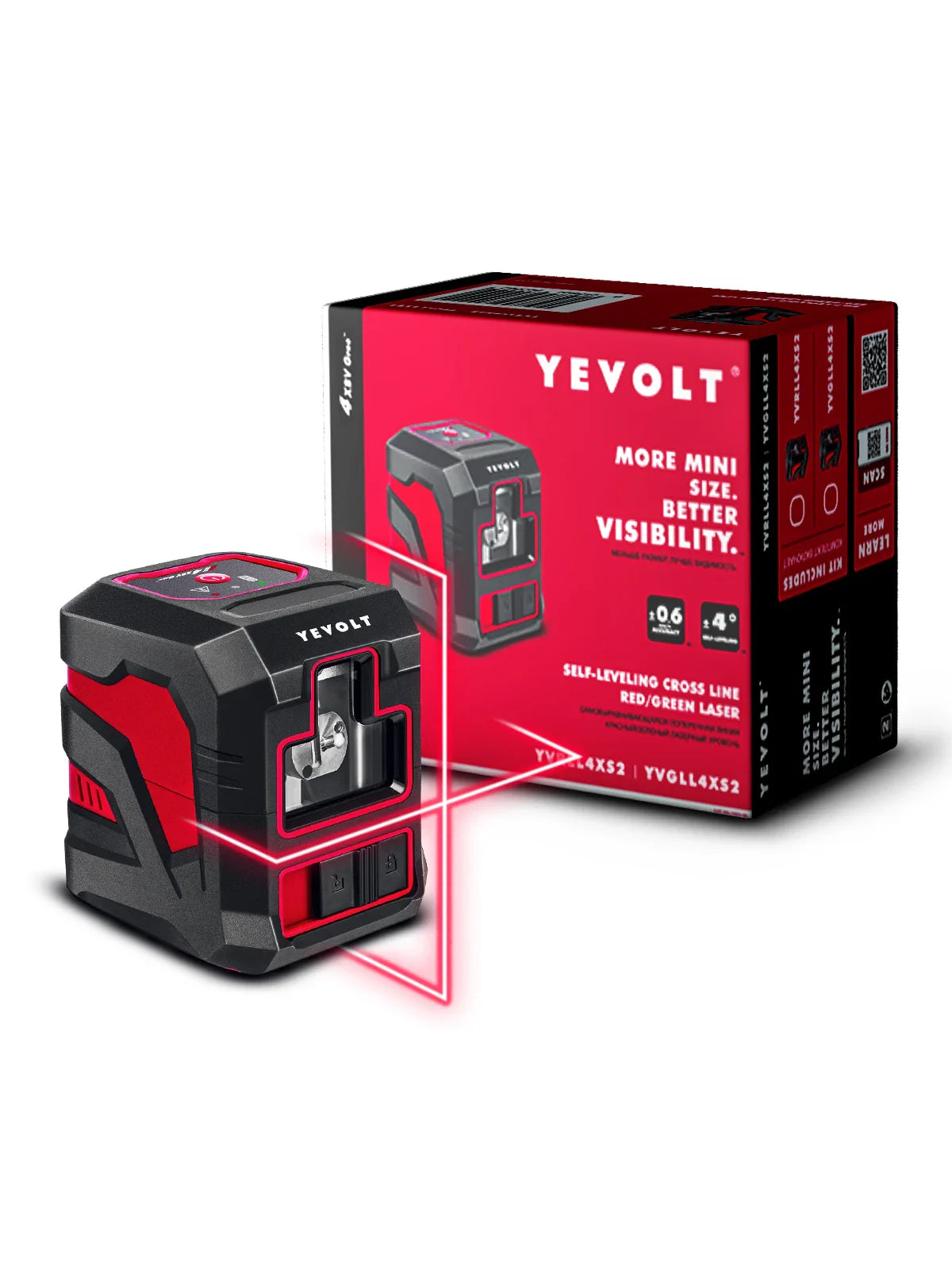 YEVOLT YVRLL4XS2/YVGLL4XS2 Red/Green Cross Line Laser Level 2-Line Self-leveling Measuring Tools Construction Machine