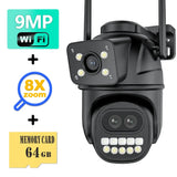 9MP 4K HD WiFi IP Camera Outdoor 8X Zoom Three Lens Dual Screen PTZ Cam Auto Tracking 8MP Security Video Surveillance CCTV Alexa