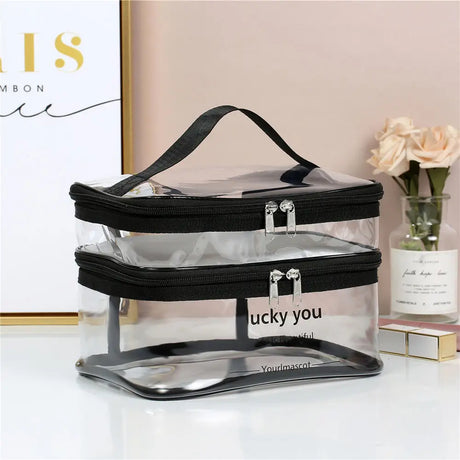 Women's double layer large capacity portable toiletry bag Waterproof cosmetics bag travel storage bag