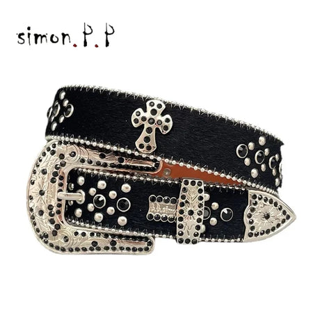 Punk Luxury Strap Diamond Belt Western Crystal Studded Belt Cowgirl Cowboy Rhinestone Belt For Women Men Jean Cinto De Strass