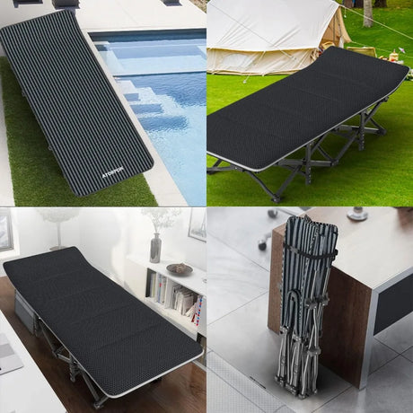 Camping Cot for Adults with Cushion Comfortable, Tent Folding Cot for Sleeping, Lightweight Folding Bed with Carry Bag