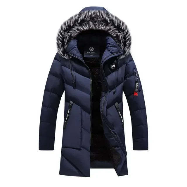 Mens Thickened Warm White Hooded Jacket Parkas Multi Pockets Padded Overcoat Male Autumn Winter Long Men Windproof Jacket Coats