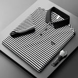 High-end Light Luxury Mercerized Short Sleeve Cotton Striped Polo Shirt Men's Summer New Youth Korean Casual T-shirt Men's M-4XL