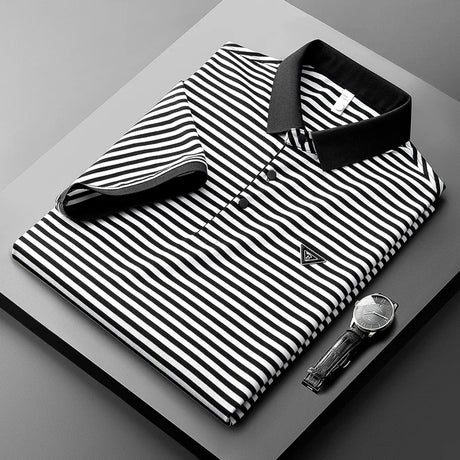 High-end Light Luxury Mercerized Short Sleeve Cotton Striped Polo Shirt Men's Summer New Youth Korean Casual T-shirt Men's M-4XL