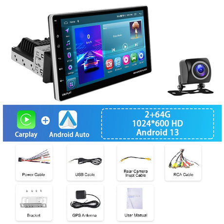 Podofo 9'' 1Din Android Car Radio Carplay Android Auto Automotive multimedia 2+64G Intelligent Car System Car Stereo