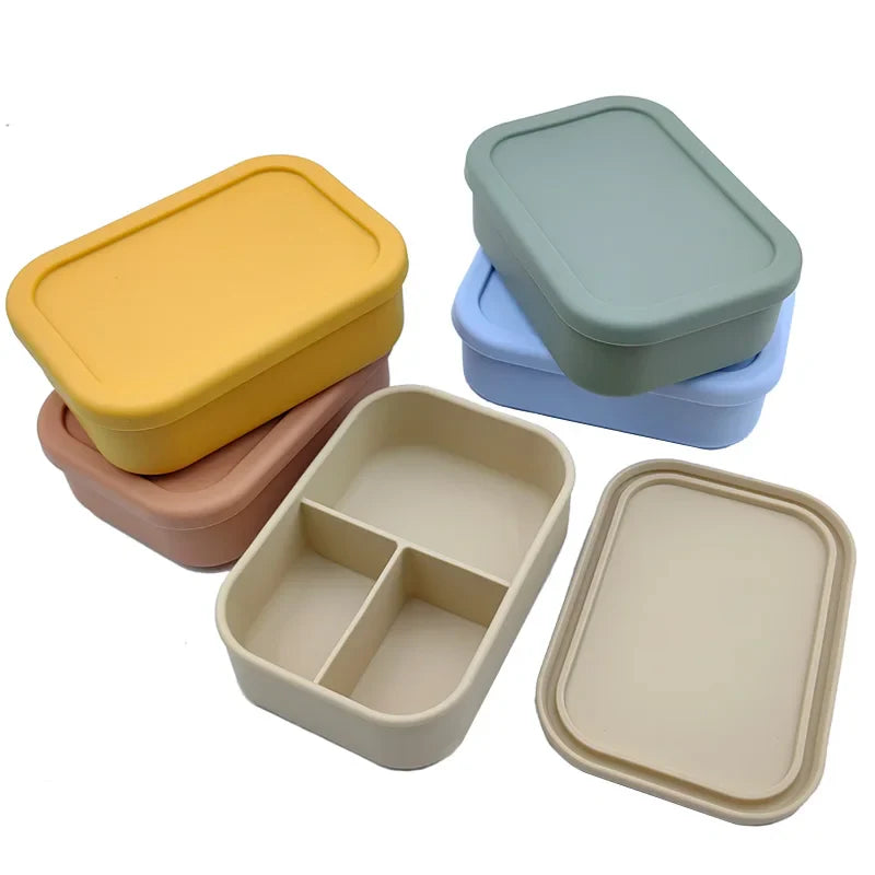 Silicone Bento Lunch Box For Kids  3-compartment Lunch Box Portable Picnic Lunch Box Leakproof Baby Food Container BPA Free